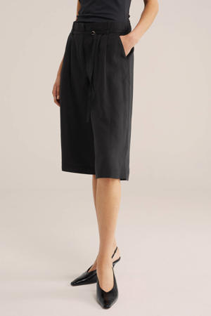 wide leg regular waist bermuda short zwart