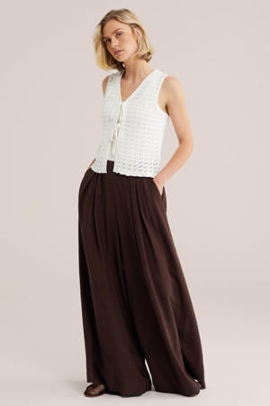 wide leg regular waist broek bruin