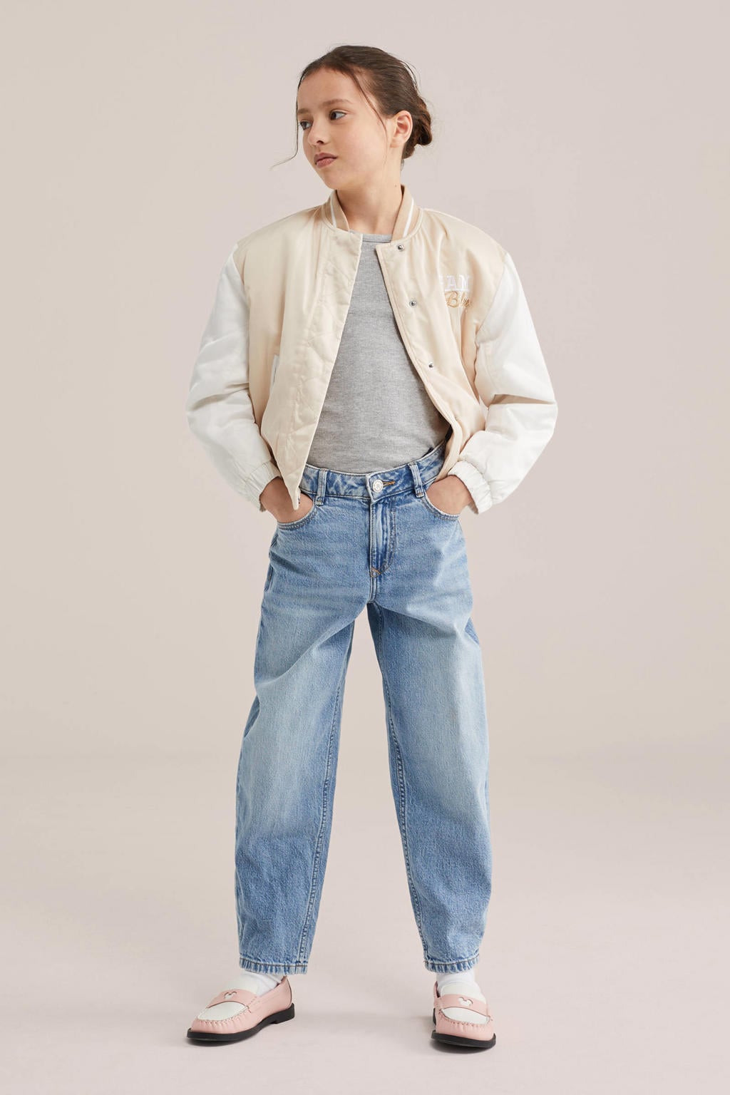 Grijs melange meisjes WE Fashion mouwloze top rib gebreid met effen en ronde hals