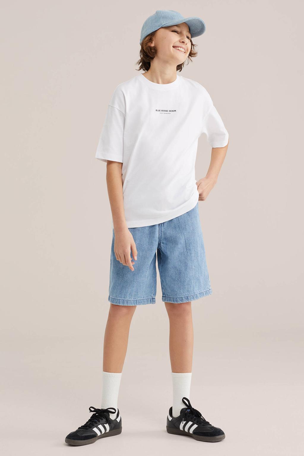 Witte jongens WE Fashion Blue Ridge T-shirt van katoen met effen, korte mouwen en ronde hals