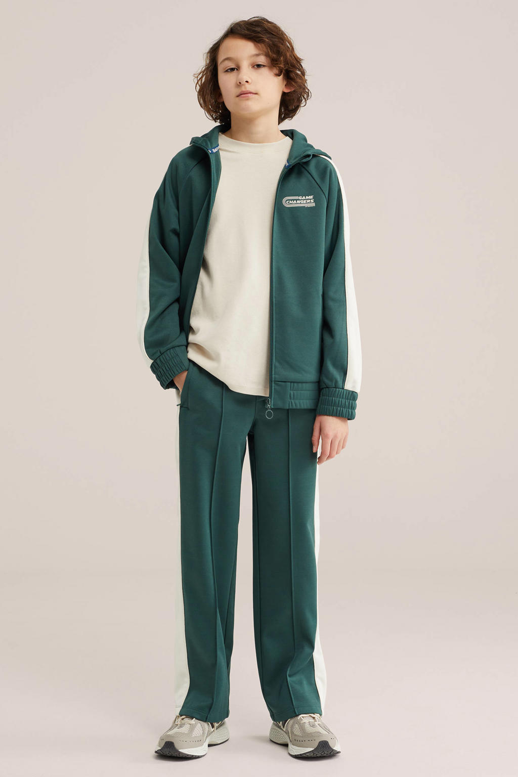 Donkergroene jongens Bad Boys straight casual broek van polyester met elastische tailleband met koord en effen
