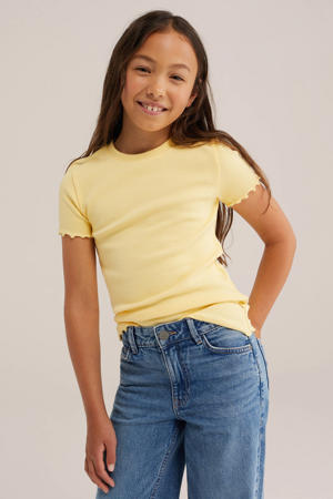 T-shirt rib gebreid lichtgeel