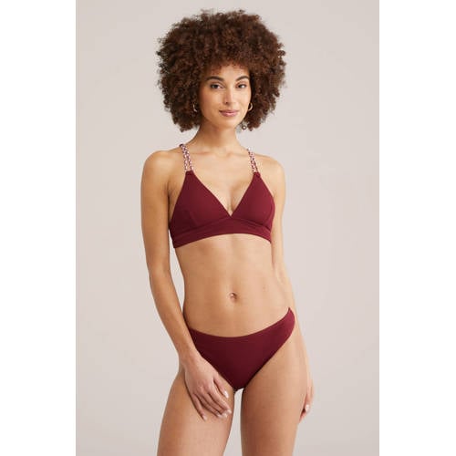 WE Fashion bikinibroekje met textuur donkerrood afbeelding