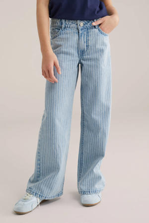 gestreepte wide leg jeans light blue denim