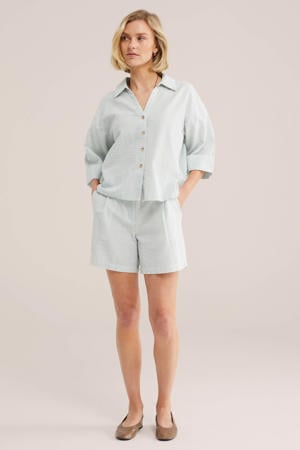 regular waist casual short met krijtstreep grijsblauw