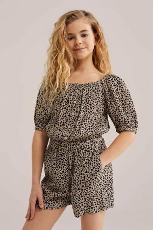 straight playsuit beige met panterprint