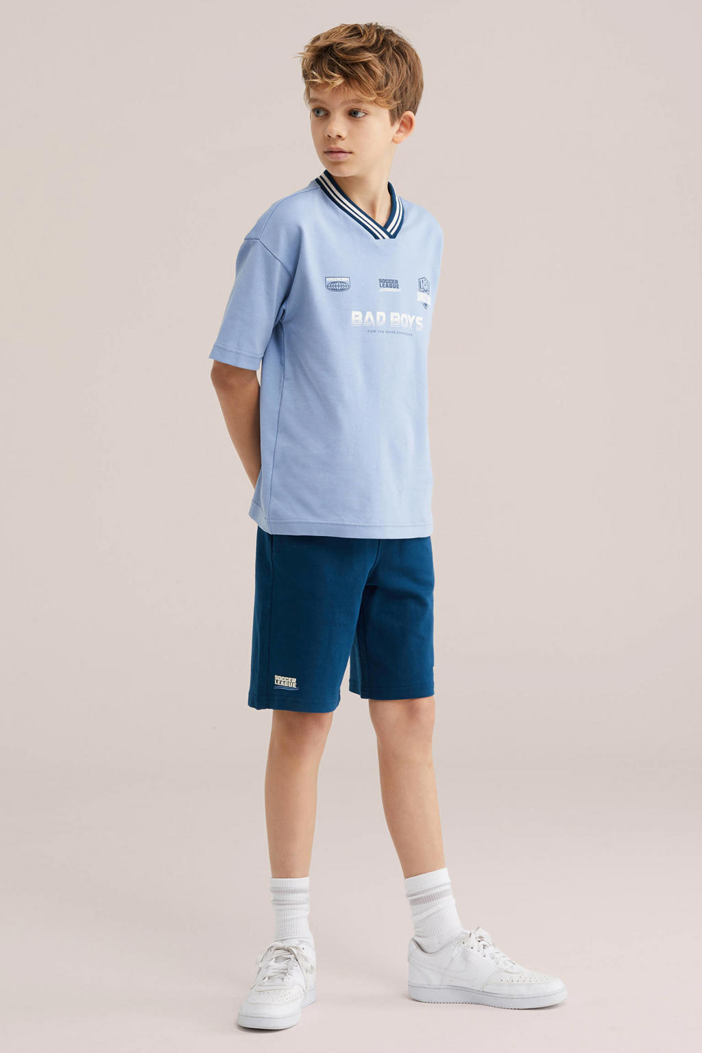 Blauwe jongens Bad Boys sweatshort van katoen met elastische tailleband met koord en effen