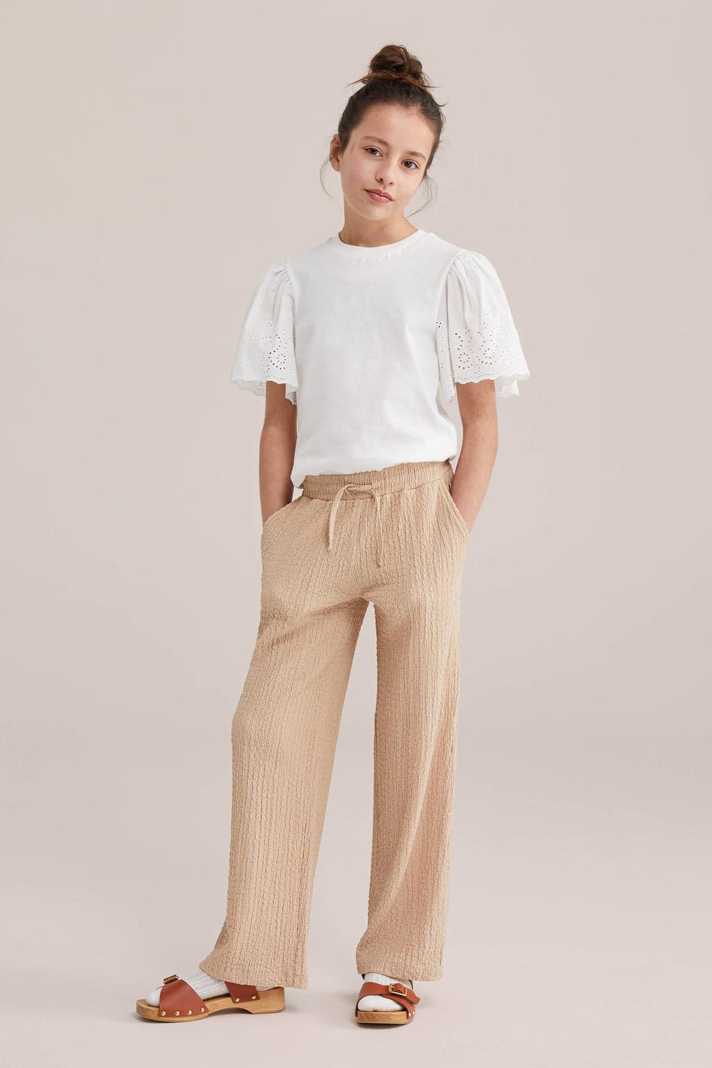 Witte meisjes WE Fashion T-shirt broderie van katoen met effen, korte mouwen en ronde hals