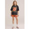 WE Fashion straight gebloemde casual short oranje/rood