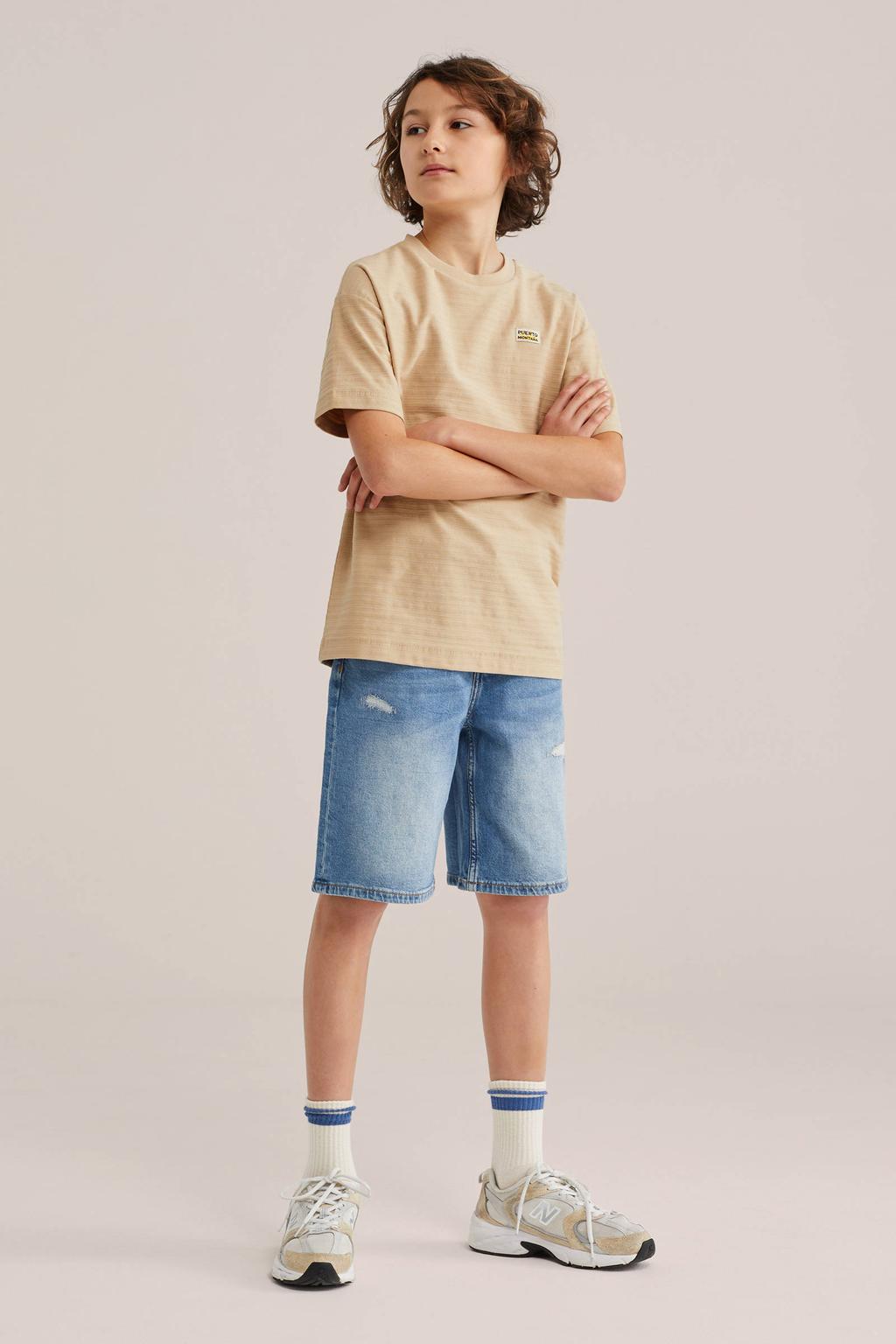 Medium blue denim jongens WE Fashion Blue Ridge loose short van denim met rits- en knoopsluiting en effen