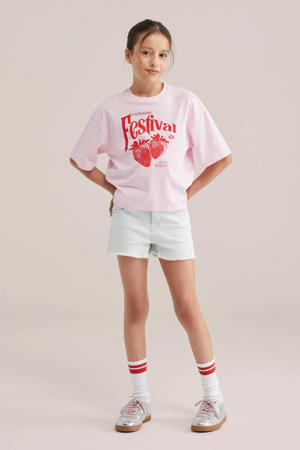 slim short light blue denim
