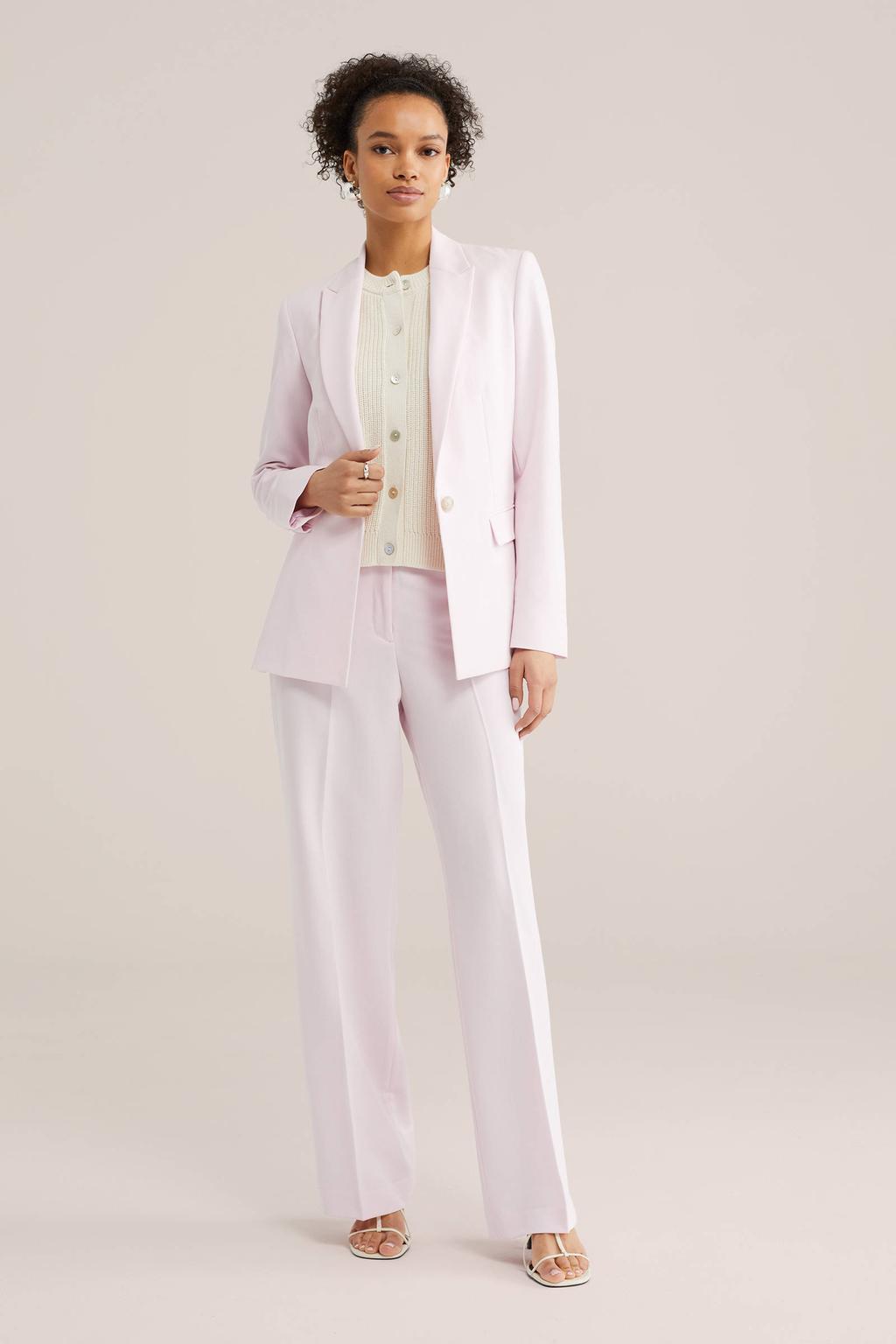 Lichtroze dames WE Fashion getailleerde blazer met effen, lange mouwen, reverskraag en knoopsluiting