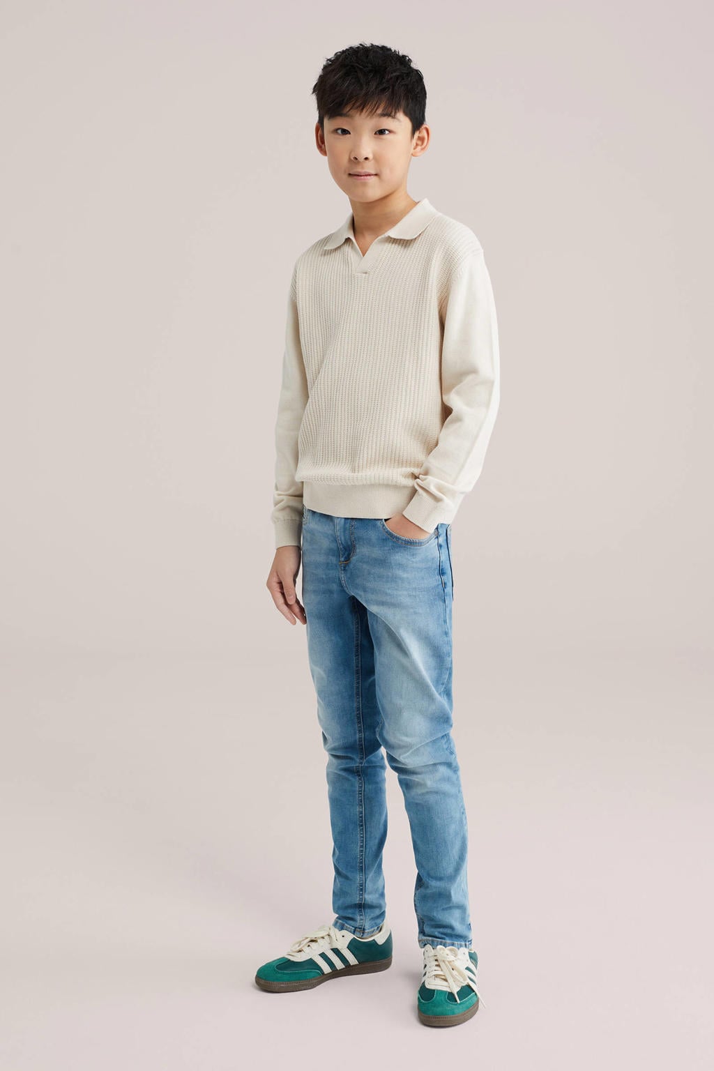 Medium blue denim jongens WE Fashion Blue Ridge slim fit jeans met effen