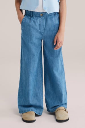 high waist wide leg jeans medium blue denim