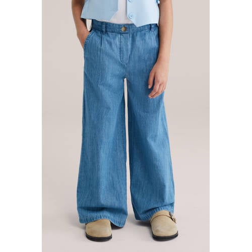 WE Fashion high waist wide leg jeans medium blue denim afbeelding