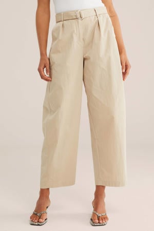 wide leg regular waist broek beige