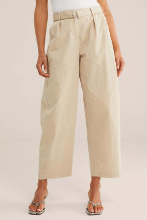 wide leg regular waist broek beige