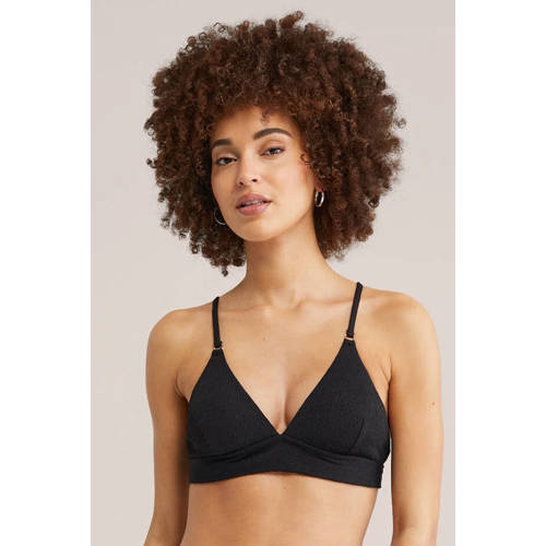 WE Fashion voorgevormde bikinitop met textuur zwart afbeelding