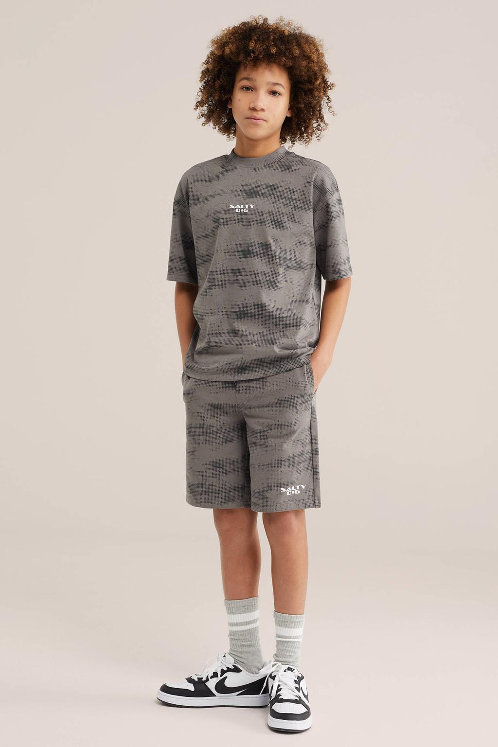 Grijze jongens Salty Dog sweatshort met elastische tailleband met koord
