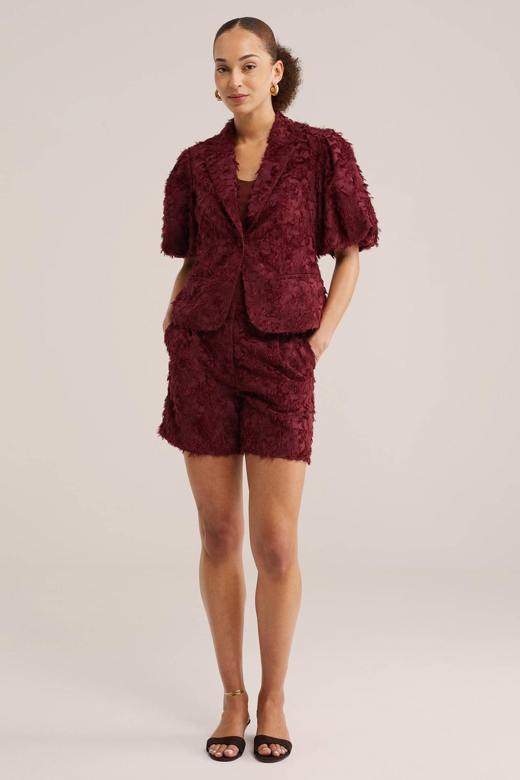 Rode dames WE Fashion regular blazer van polyester met effen, driekwart mouwen, reverskraag en knoopsluiting