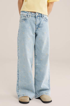 gebloemde loose fit jeans baggy jeans light blue denim