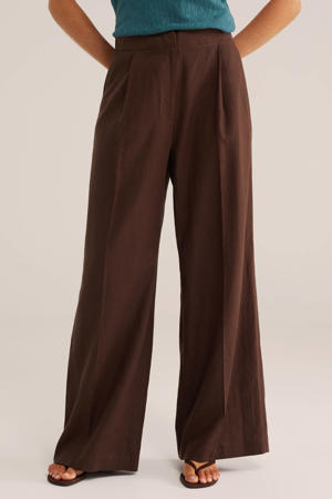 wide leg broek bruin met linnen