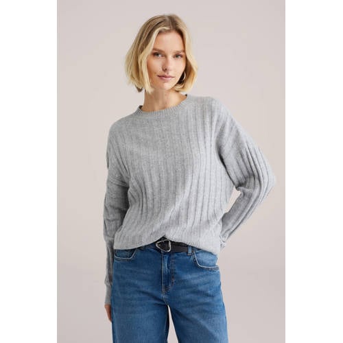 WE Fashion gebreide trui grijs melange afbeelding