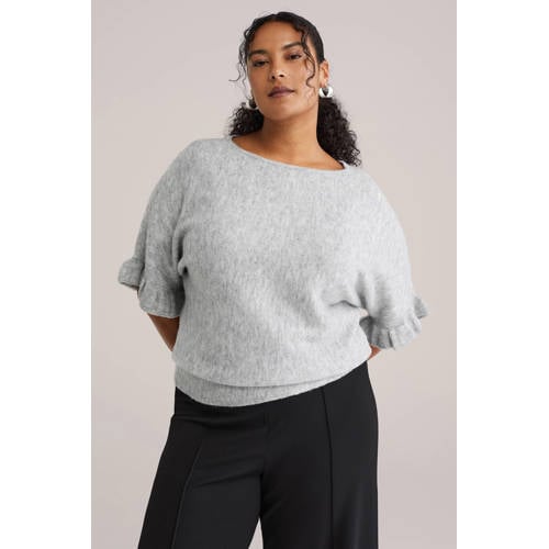 WE Fashion Curve top lichtgrijs gebreid afbeelding