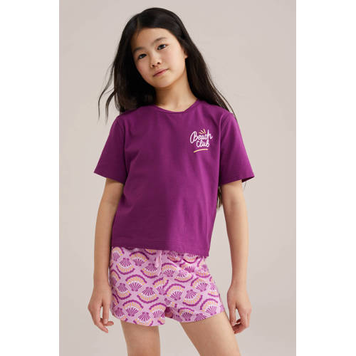 WE Fashion shortama paars/wit /oranje (set van 2) – paars / wit / oranje