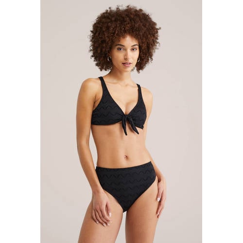 WE Fashion high waist bikinibroekje met textuur zwart afbeelding