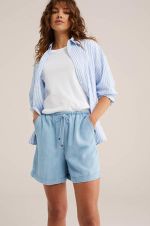 wide leg regular waist casual short light blue denim