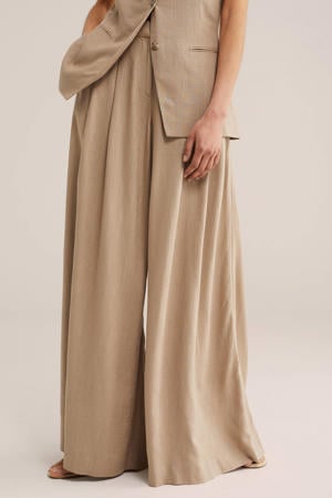 wide leg regular waist broek beige
