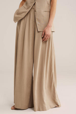 wide leg regular waist broek beige