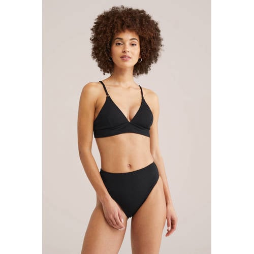 WE Fashion high waist bikinibroekje met textuur zwart afbeelding