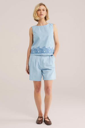 wide leg regular waist casual short light blue denim
