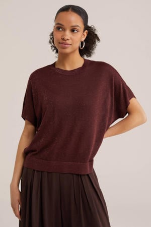 top met lurex donkerrood