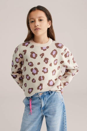 trui met panterprint beige fijn gebreid
