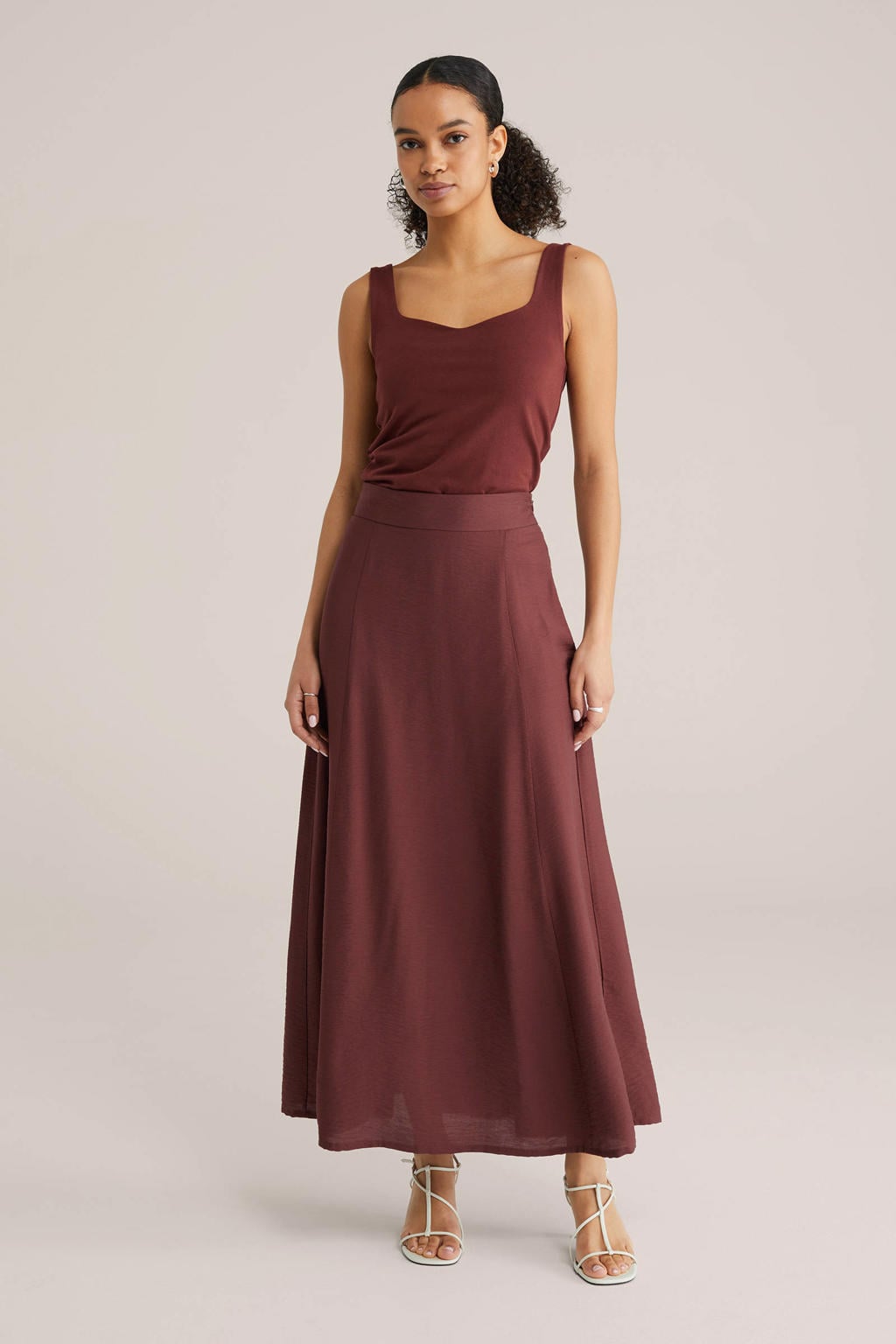 Donkerrode dames WE Fashion midi rok gemaakt van viscose en met elastische tailleband