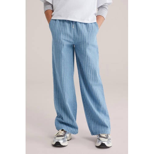 WE Fashion straight gestreepte casual broek light blue denim afbeelding