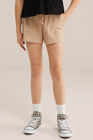 straight casual short beige met textuur