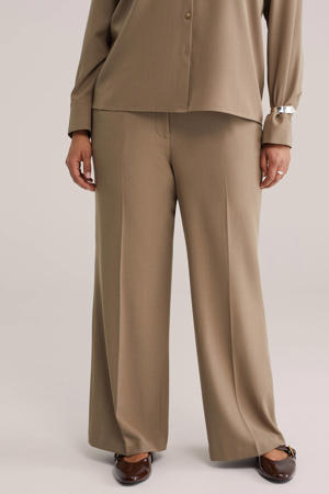 denim wide leg high waist pantalon beige