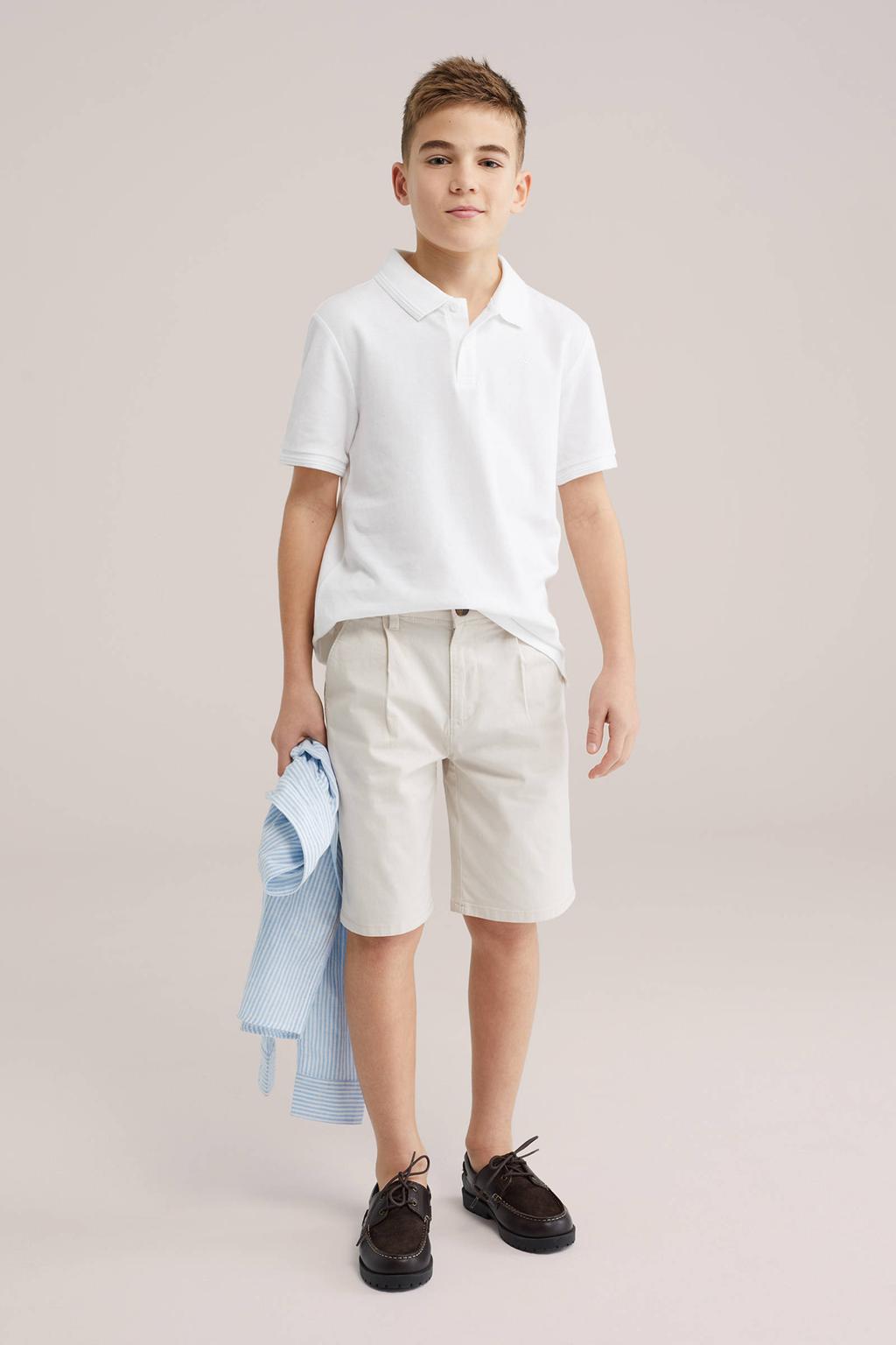 Ecru jongens WE Fashion loose fit chino short van stretchkatoen met effen