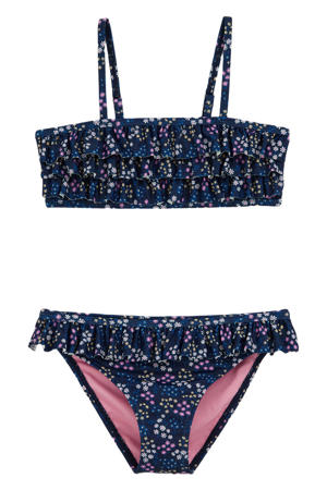 crop bikini met ruches donkerblauw