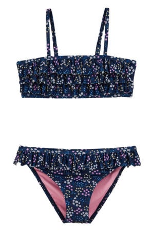 crop bikini met ruches donkerblauw