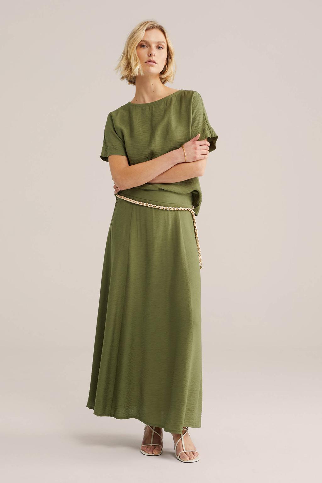 Groene dames WE Fashion midi rok gemaakt van viscose en met elastische tailleband