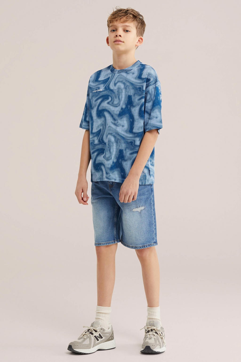 Blauwe jongens WE Fashion T-shirt van katoen met korte mouwen en ronde hals