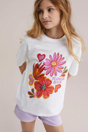 gebloemde T-shirt wit
