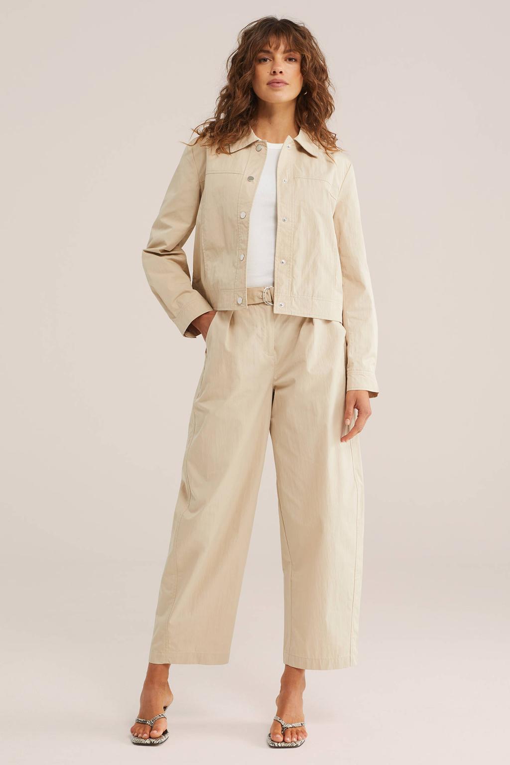 Beige dames WE Fashion jasje van katoen met effen, lange mouwen en klassieke kraag