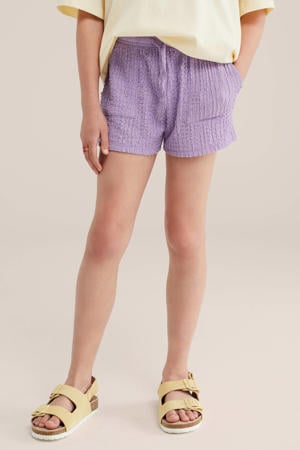 straight casual short paars met textuur