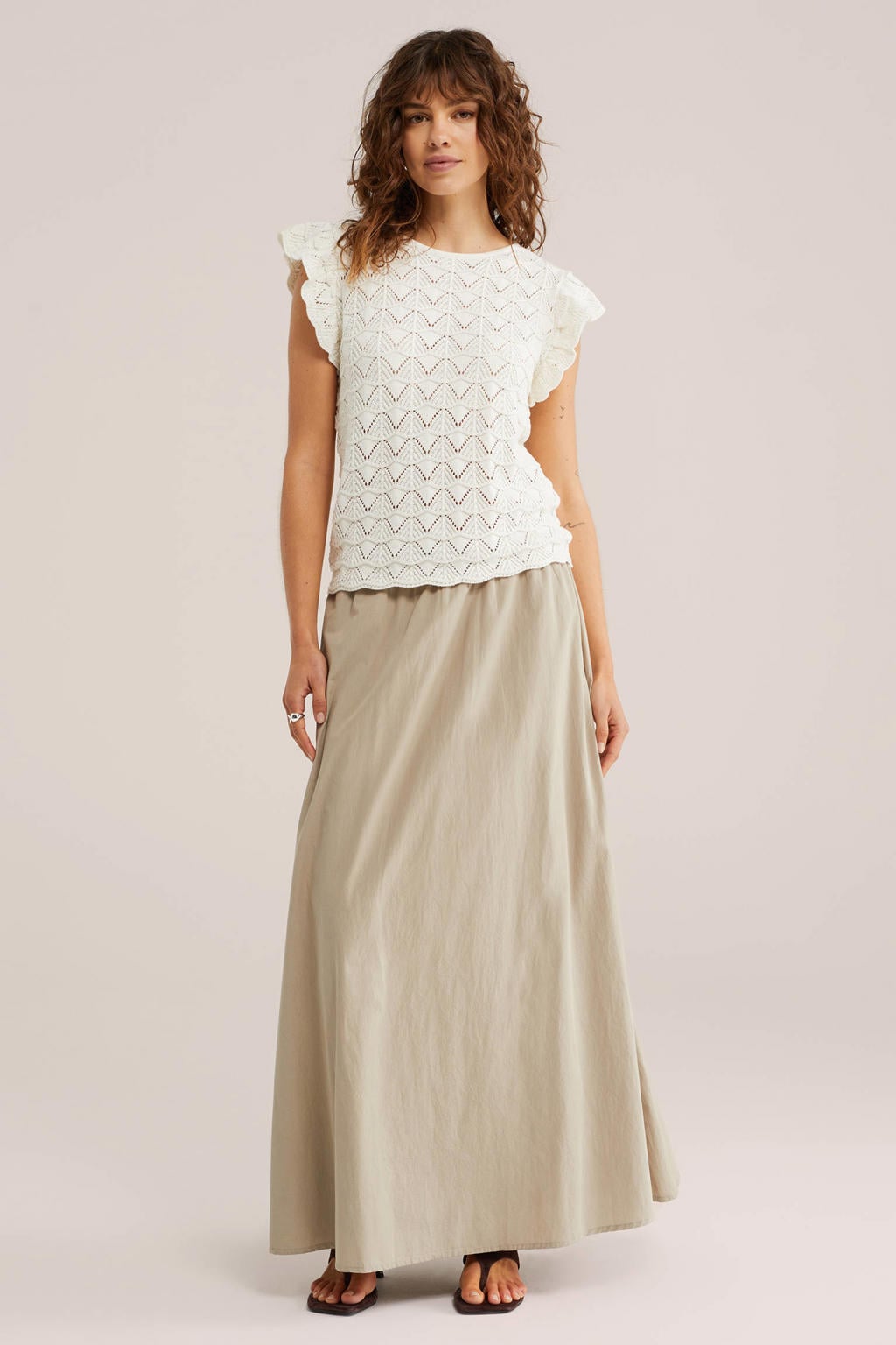 Witte dames WE Fashion top met effen, korte mouwen en ronde hals